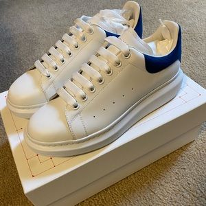 Alexander Mcqueen Men’s Oversized Leather Platform Sneakers White Paris Blue